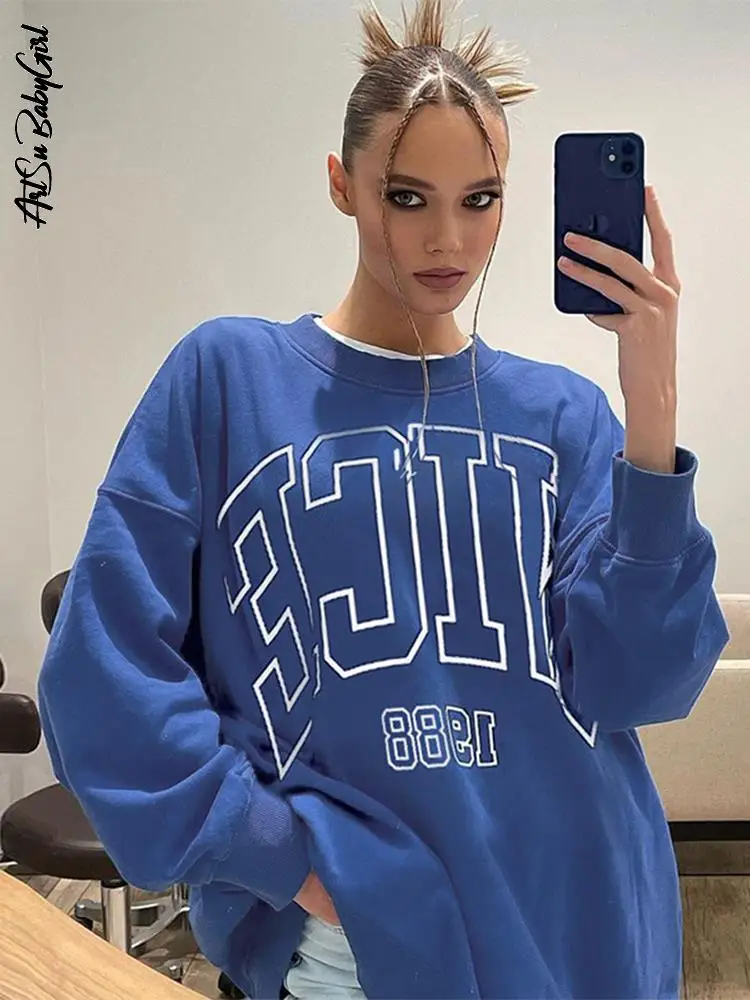 

Свитшот женский оверсайз с длинным рукавом, свободный милый топ, свитшот с надписью, уличная одежда, Y2K, Осень-зима