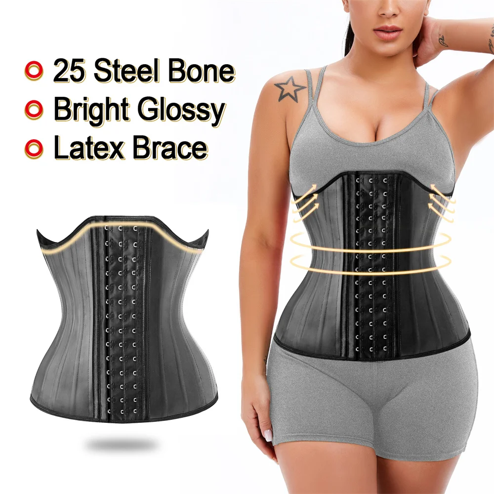 

Latex Waist Trainer Corset Belly Tummy Slim Belt Shapewear Strap Women Modeling 25 Steel Boned Waist Cincher Droppshipping