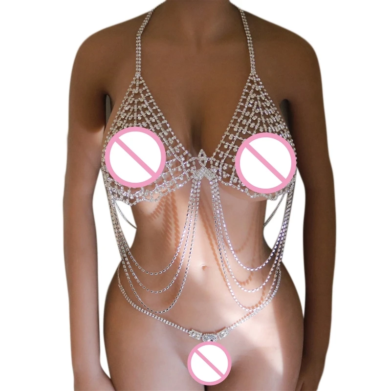 

2023 New Women for rhinestone Body Chain Set Halter Tassel Bra Crystal Thing Jewelry Biki