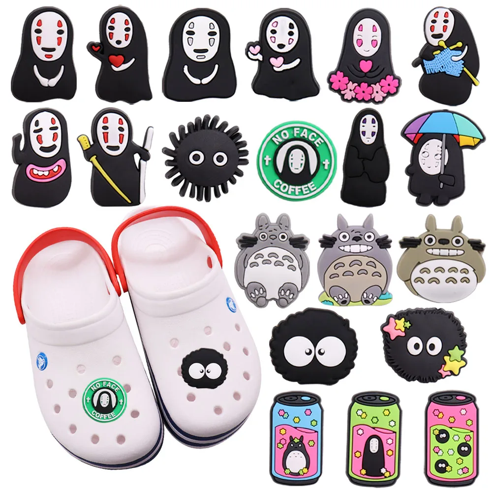 1-20Pcs Cartoon Black Elf No Face Man Totoro Japanese Anime PVC Sandals Shoe Charms Buckle Decorations Fit Wristbands Croc Jibz