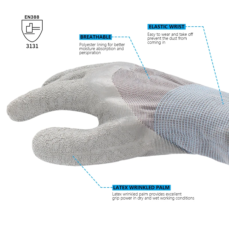 Andanda 5 пар латексные перчатки из полиэстера смятые ладони для механического