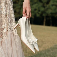 white flower pumps new womens wedding shoes bridal high heels platform shoes ladies ladies party dress shoes