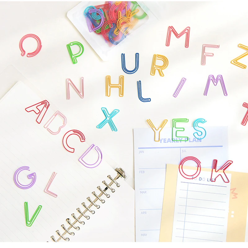 

26pcs Colorful Letter Paper Clips Metal Hollow Alphabet Bookmarks Kawaii Photo Tickets Holder Binder Clips Notebook Letter Clamp