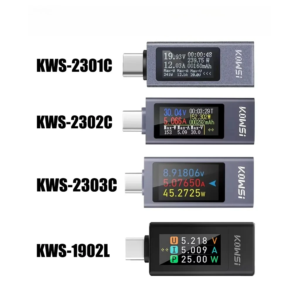 Фото Многофункциональный цифровой измеритель напряжения, тока и мощности KWS-2303C Type-C с дисплеем, тестер зарядки мобильных телефонов, DC 4-30В (аналог KWS-2301C) №2