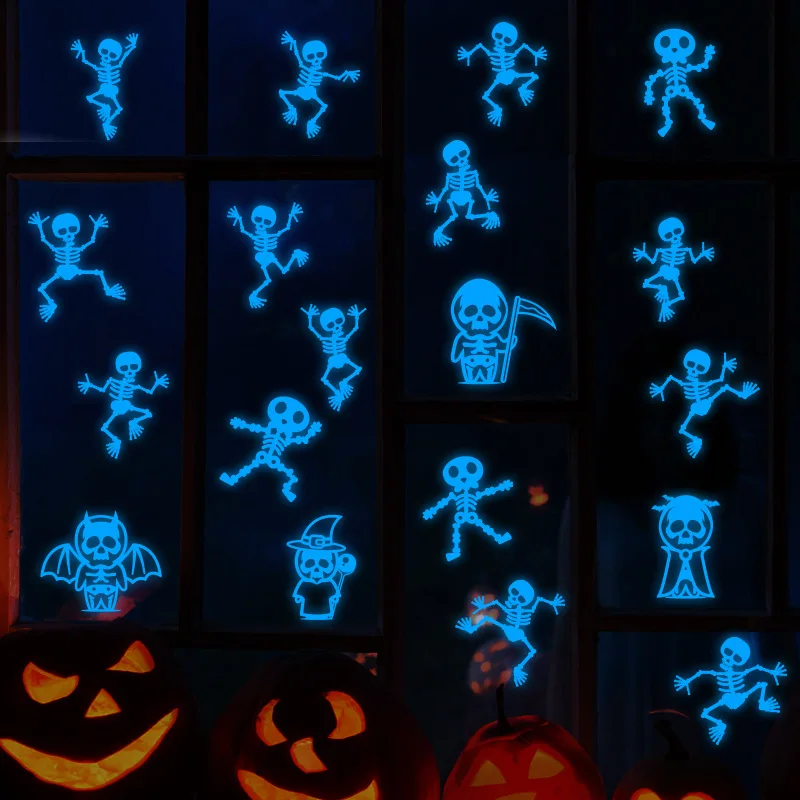 New Luminous Stickers Halloween Window Bar Party Outdoor Home Decoration Wall Stickers Dancing Skull Stickers Random Stickers