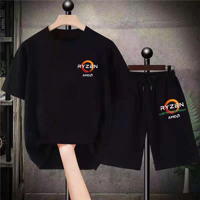 

AMD RYZEN Unisex Suits Fashion Casual Hawaii Loose T-shirt Short 2 Piece Sets Black Designer Clothes New Summer Tee Shorts 2023
