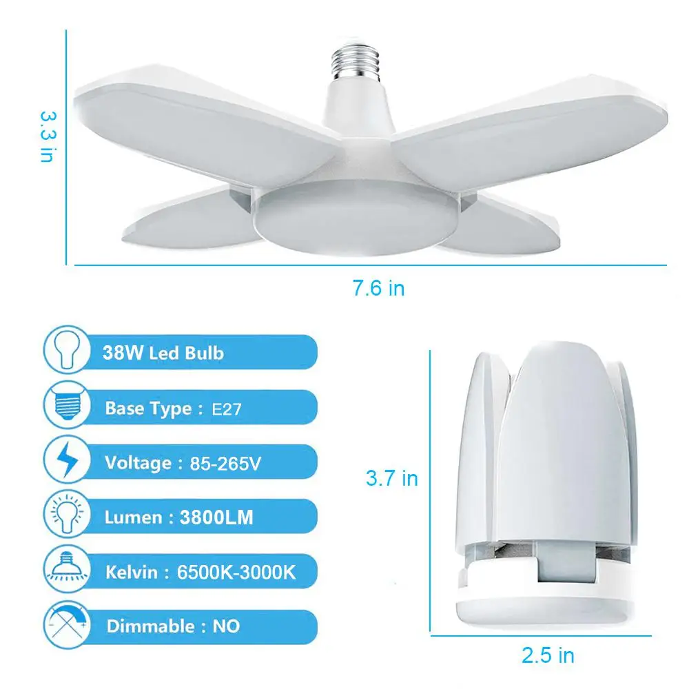 

1~5PCS LED Ceiling Light Bright Industrial Lighting Deformable Foldable 85-265V E27 Lamp Home Fan Blade Bulb For Garage