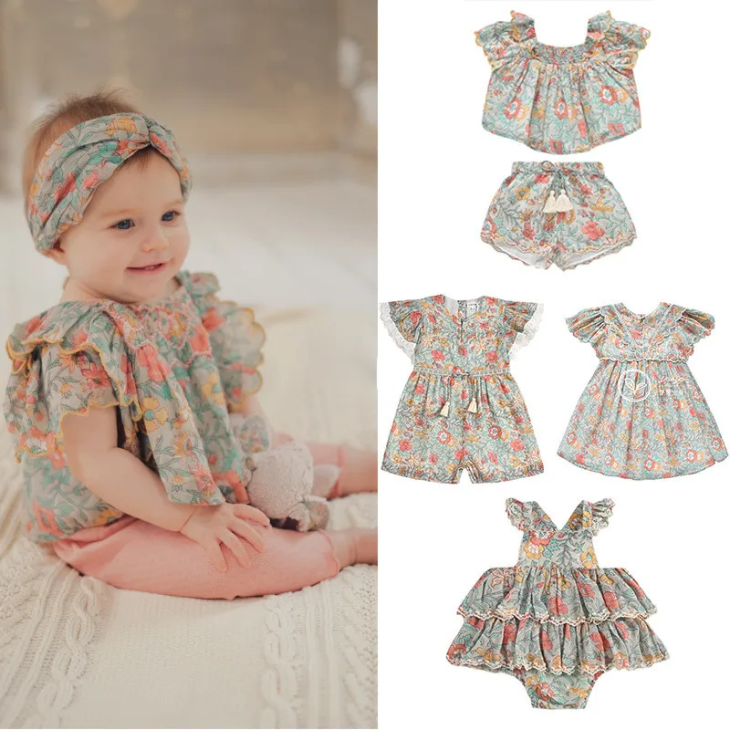 

EnkeliBB Baby Girl Summer Floral Cute Dresses Sister Twins Matching Toddler Girls Brand Design Summer Clothes Brand Same Design