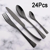18/10 Stainless Steel Dinnerware Set 24Pcs Black Cutlery Set Kitchen Tableware Luxury Knife Fork Spoon Dinner Flatware Gift