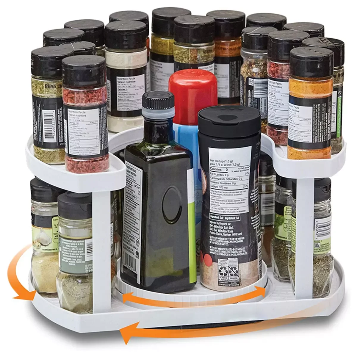 

NEW2023 Spice Spinner Kitchen Rotating Seasoning Rack Double Layer Adjustable Height Countertop Turntable Salt Sugar Bottle Stor