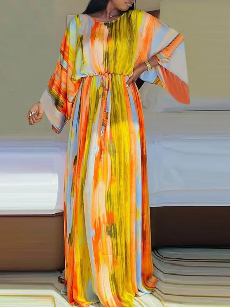 

VONDA Autumn Bohemian Dress 2022 Oversized Women Long Sleeve O Neck Party Vestido Floral Printed Maxi Robe Femme Formal Sundress