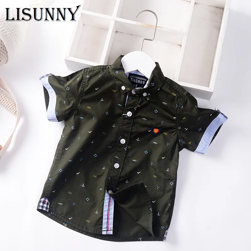 

Детская хлопковая рубашка с коротким рукавом, с мультяшным принтом