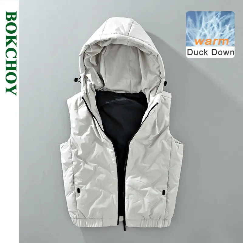 2022 Autumn Winter New Hooded Men's Vest 90% White Down Jacket Daily Keep Warm Casual Fashion Trend Waistcoat Thin Coats H202