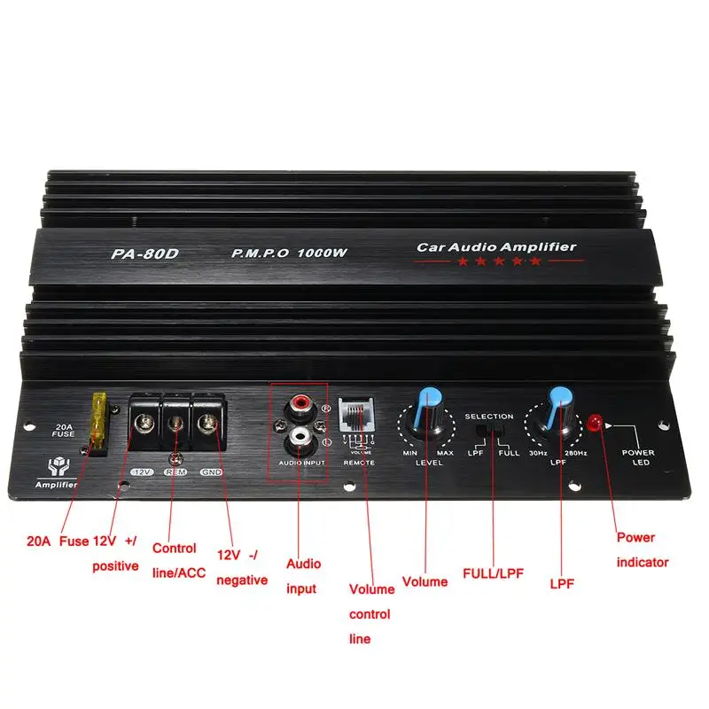 

12V 1000W PA-80D Speaker Subwoofer Bass Module High Power Car Audio Accessories Mono Channel Durable Lossless Amplifier Board