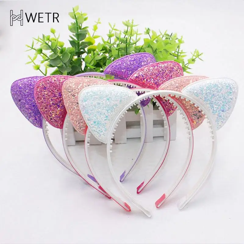 

Cute Shiny Sequins Cat Ears Headband For Girl Manual Cat Ears Hairband Kid Hair Accessories