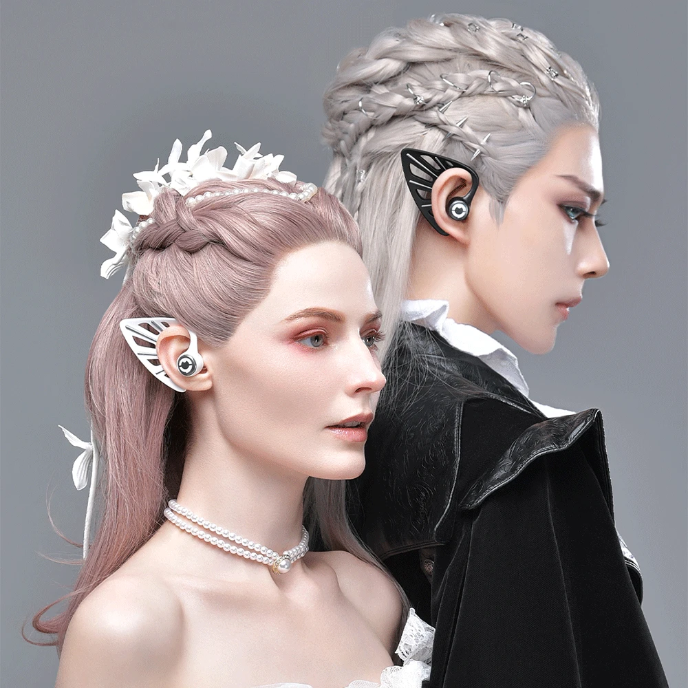 

YOWU Elf Bluetooth Earphones Gaming Wireless Earbuds Cosplay Noise Canceling Call Daul Microphone, Control RGB LED light color