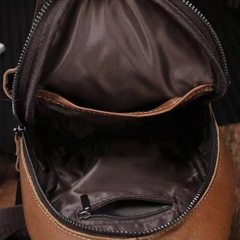 Fashion Men Genuine Leather Chest Pack Luxury Cowhide Shoulder Crossbody Bag Travel Chest Bag Casual Chest Sling Bag For Male