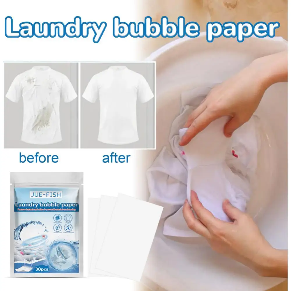 

30pcs Laundry Bubble Paper Laundry Detergent Sheets Easy Dissolve Laundry Tablets Strong Deep Cleaning Detergent Laundry Soap