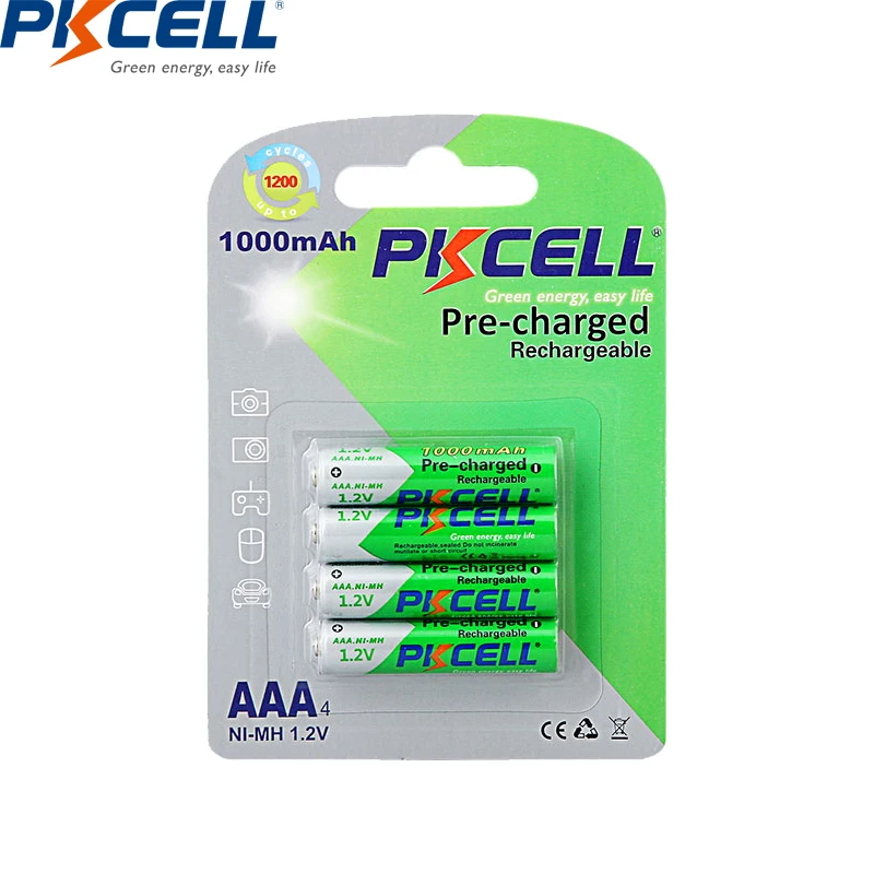 

Аккумуляторные батареи PKCELL ААА, 1000 мАч, до 1200 циклов, 4 шт.