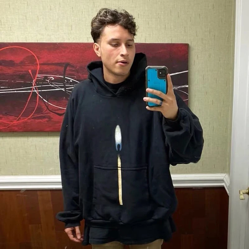 

22FW Oversized Kanye West Print Number 2 Flame Hoodie High Street Men Women 1:1 Candle Terry Pullover Sweatershirts