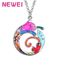newei mothers day enamel alloy floral cat kitten necklace pendant fashion jewelry for women pets lovers mom teens charms gifts