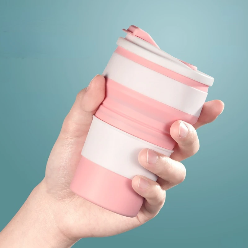 

350Ml Food Grade Silicone Folding Cup Collapsible Mug with Cover Coffee Travel Outdoors Portable Water Drinking Multi-Function