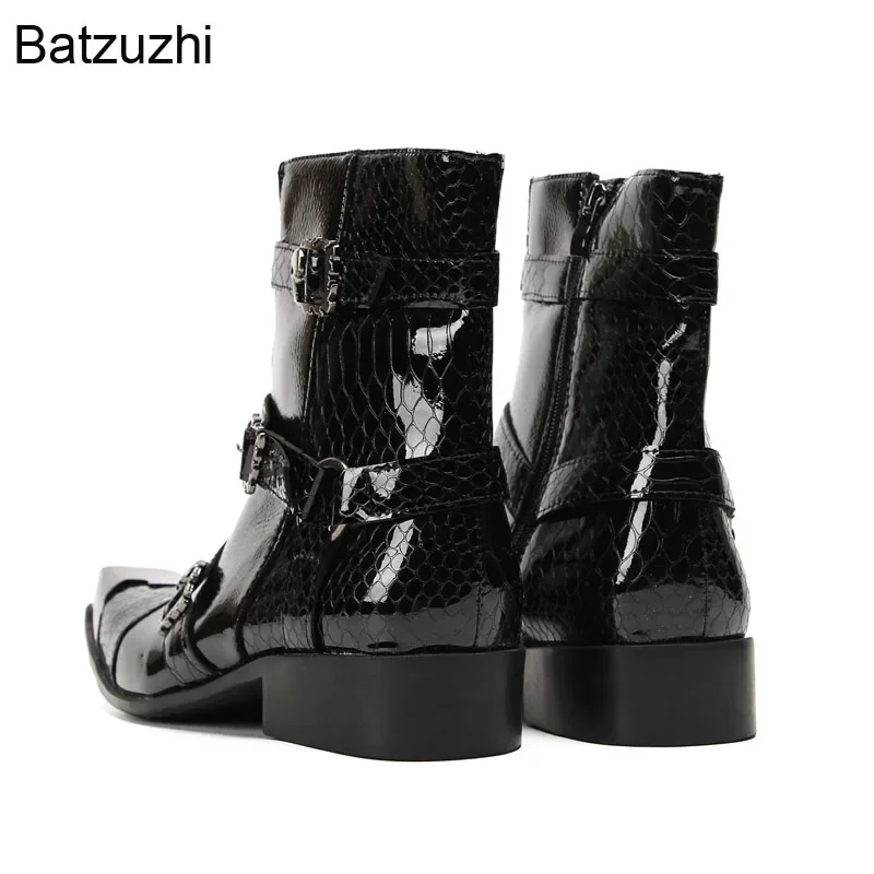 Batzuzhi Черные кожаные мужские ботинки в стиле панк-рок Мужские с квадратным носком