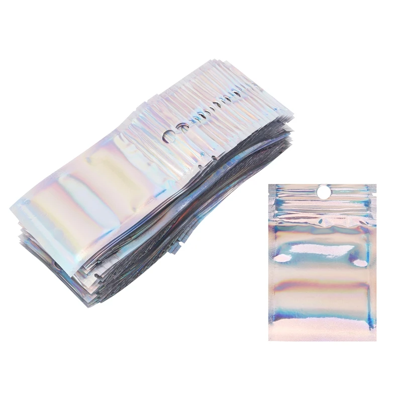

200 Pcs Resealable Mylar Bags Smell Proof Pouch 2.3X3.9 Inches Holographic Color Aluminum Foil Bags for Food Storage