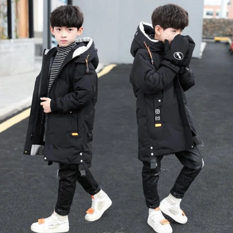 Children's Jacket For Boys Clothing Hooded Thicken Winter Teenage Coat Long Warm Windproof Waterproof Snow Wear Clothes 4-14Yrs
