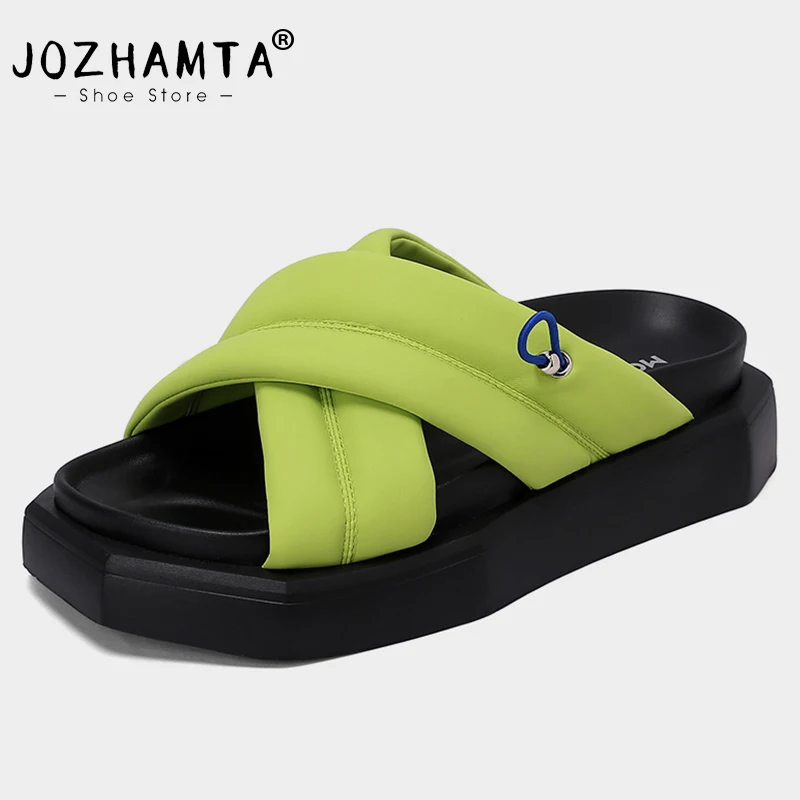 

Сандалии JOZHAMTA женские на танкетке, повседневная обувь на платформе, модные мягкие тапочки, босоножки на среднем каблуке, Размеры 35-39, лето 2023