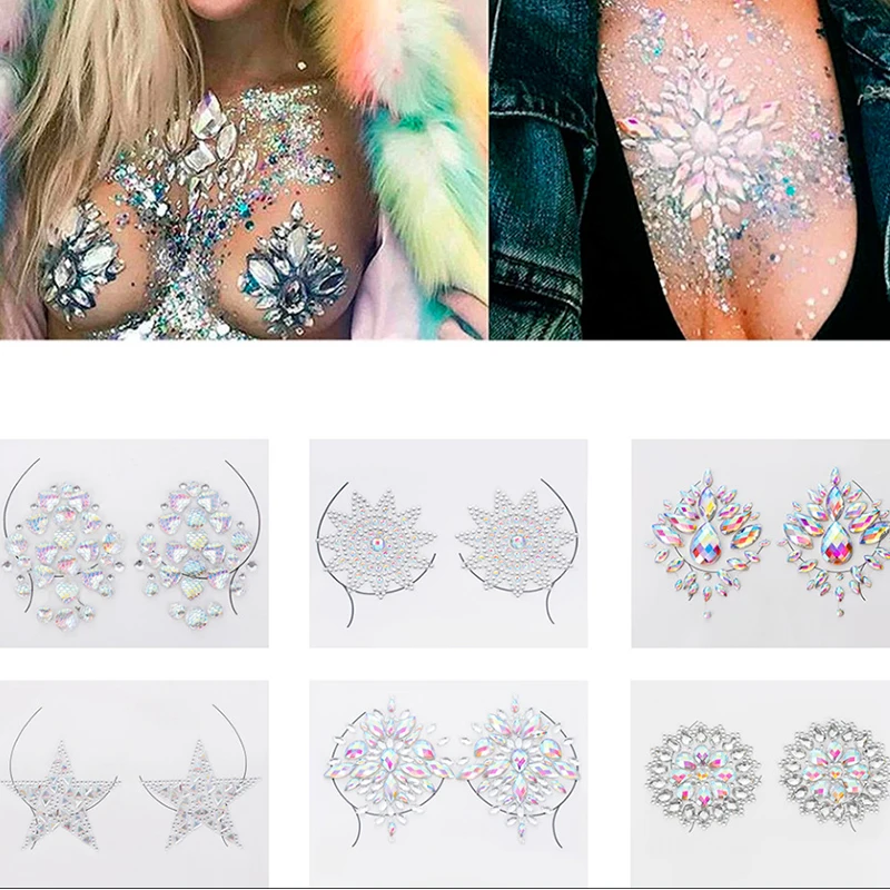 Glitter Face Jewelry Sticker Temporary Tattoo Electronic Music Festival Party Face Makeup Tools Acrylic Paste Diamond Sticker
