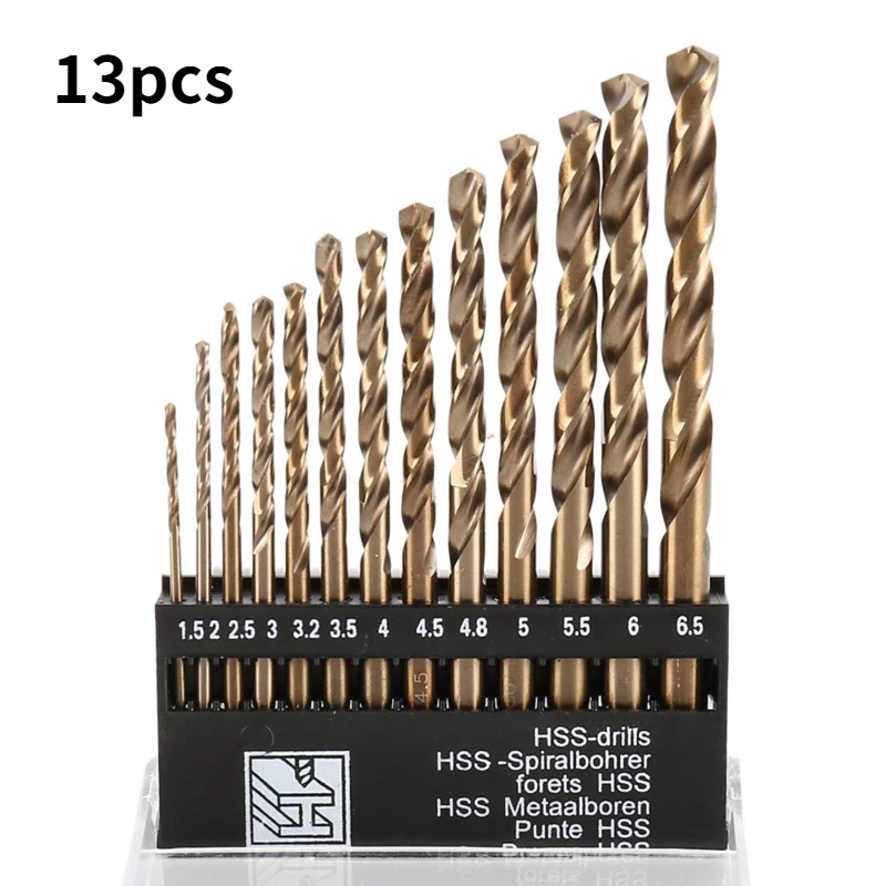 

13pcs 1.5-6.5mm Cobalt Steel Twist Drill Bit M35 Stainless Steel Tool Set Titanium Metal High Speed Steel Drills Steel Drilling