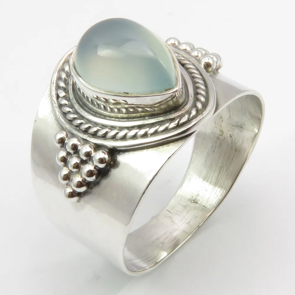 

Semi-precious Stone Aqua Chalcedony Ring Size 8 Wedding