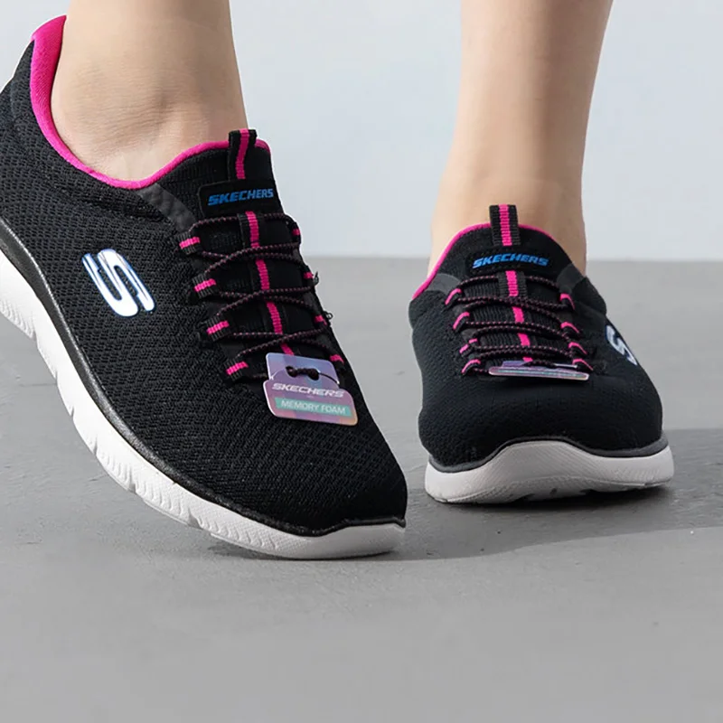 Фото Skechers 12980-BKHP 2026 Новые женские кроссовки для ходьбы, черно-розовые, сетчатые, легкие, повседневные, модель Beat Peer №3