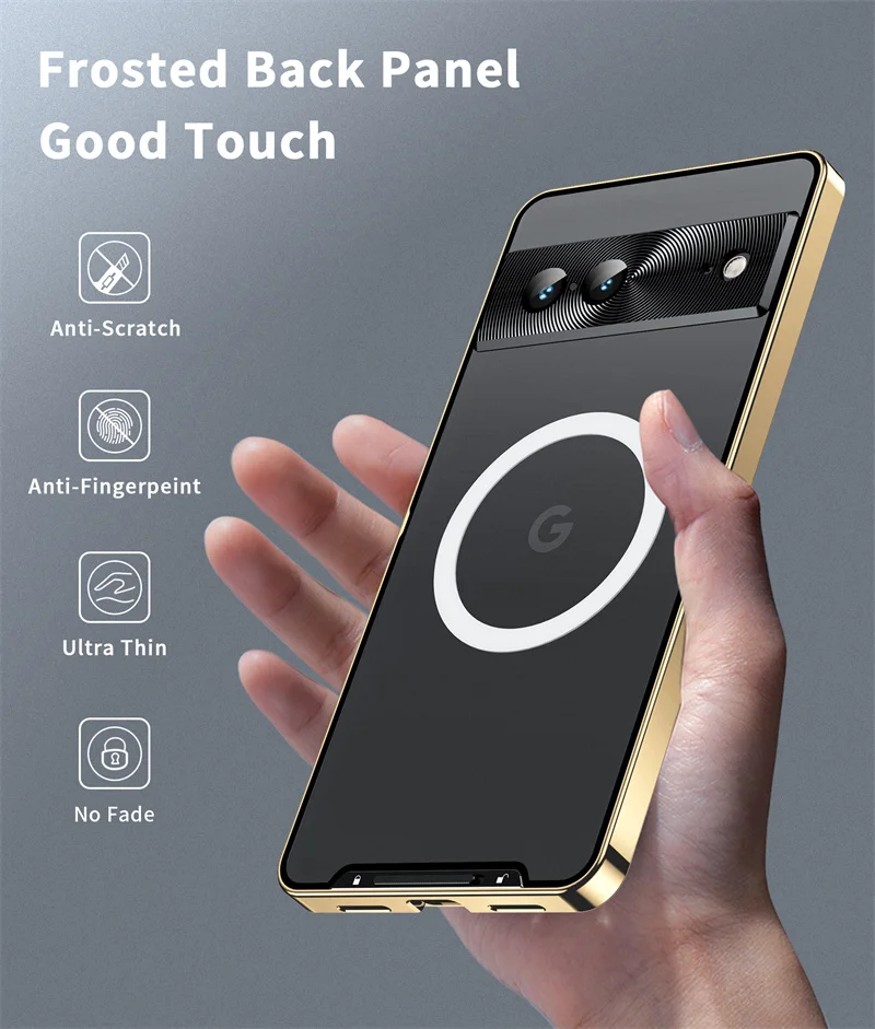 for Google Pixel 7 7Pro 7 Case Aluminum Alloy Frame Translucent Frosted Magnetic Magnet Back Cover for Magsafe Wireless Charging