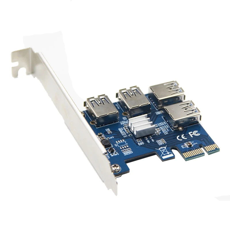 

PCIE 1 To 4 Adapter Riser Card, 4 In 1 PCI-E Riser Adapter Board USB 3.0 Adapter Multiplier For BTC Bitcoin Miner