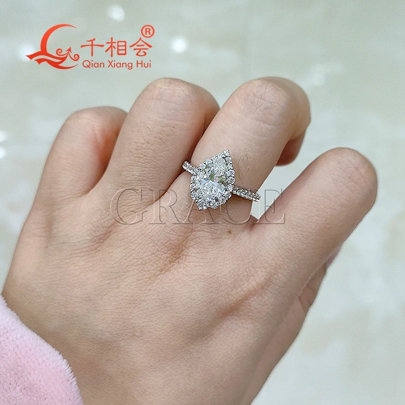 7*10mm 2ct pear halo ring round half Eternity Band D white vvs moissanite 925 Sterling Silver Ring Jewelry Engagement Ladies men