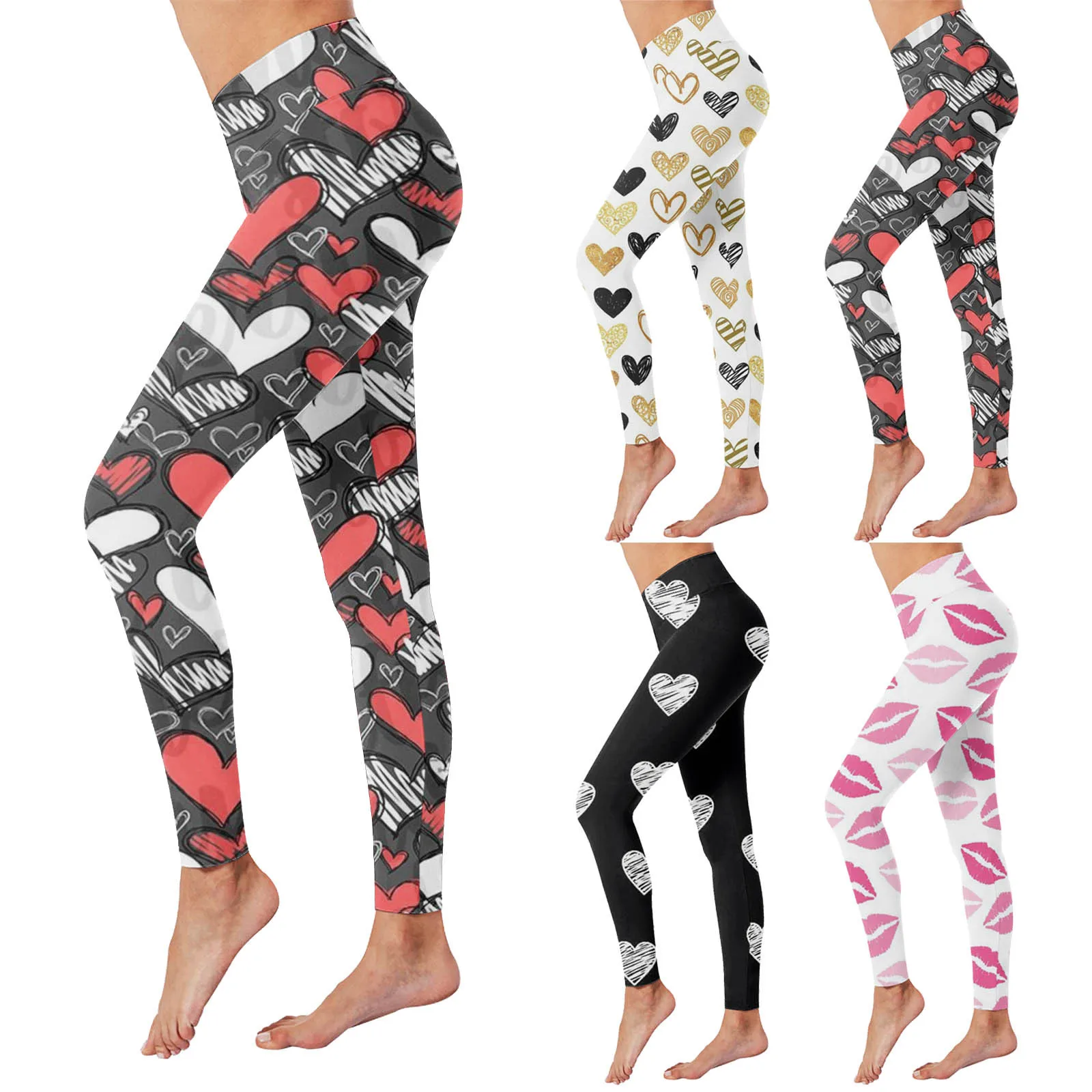 

Valentine's Day Print High Waist Yoga Pants For Women's Leggings Tights Compression Yoga Running 2 in 1 Shorts Women