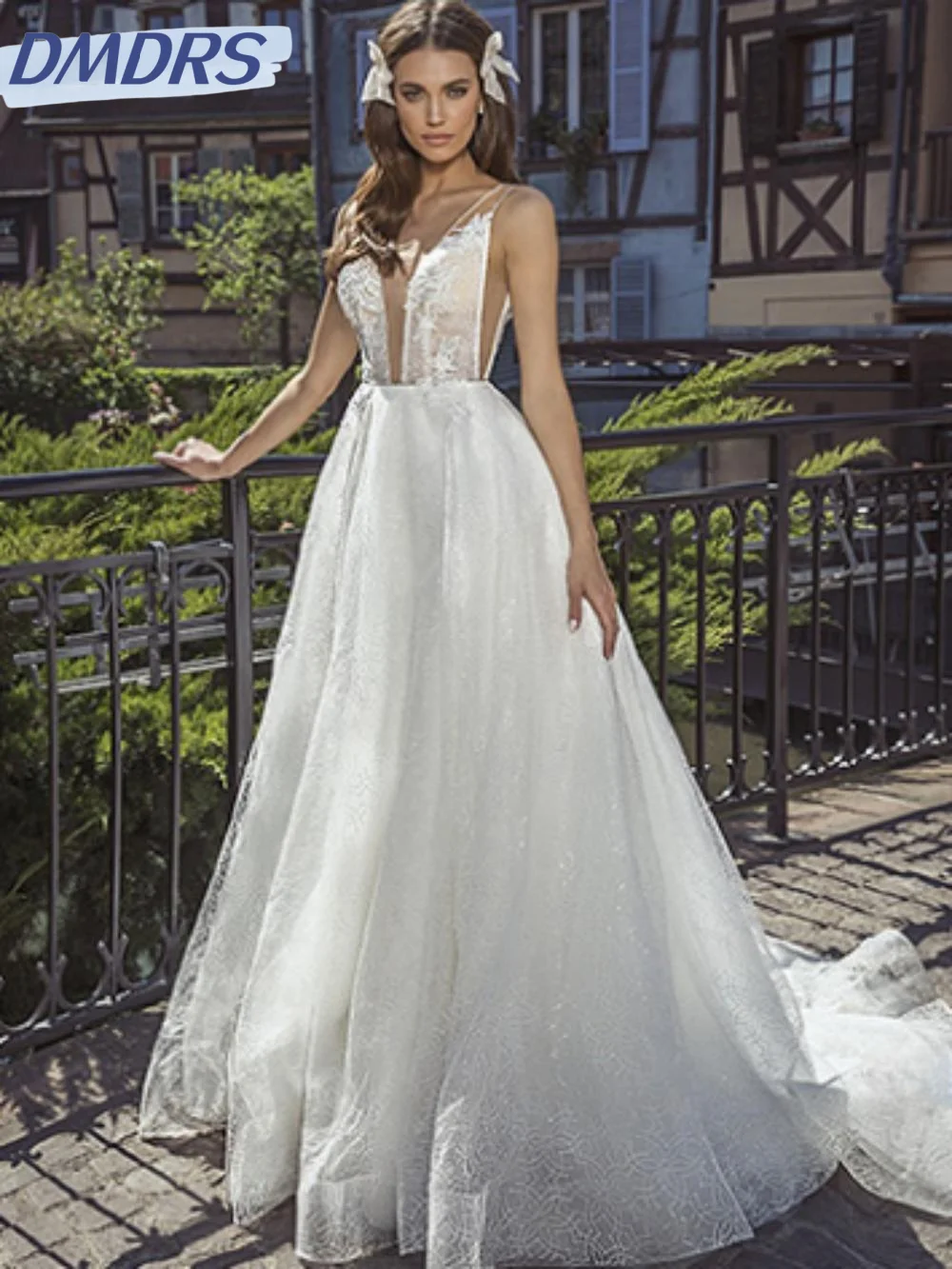 

Sexy Deep V-neck Backless Dress For Bride Classic Appliques Bridal Gown Elegant A-line Long Wedding Dress Robe De Mariée