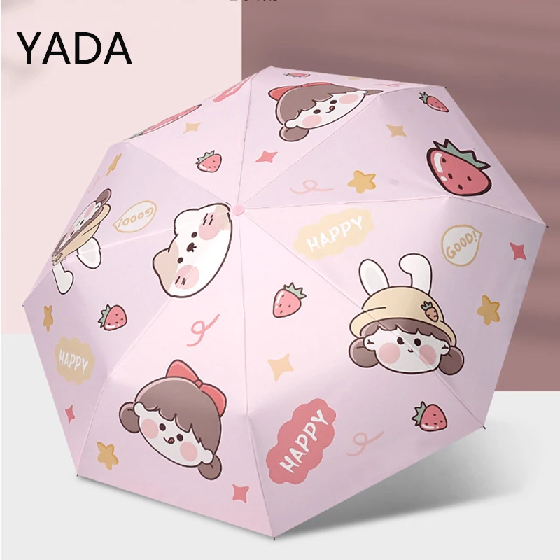 

YADA Cartoon Strawberry Pattern Automatic Umbrella Parasol Sunny Rainy Umbrellas For Women Windproof Fold Parapluie YS220001