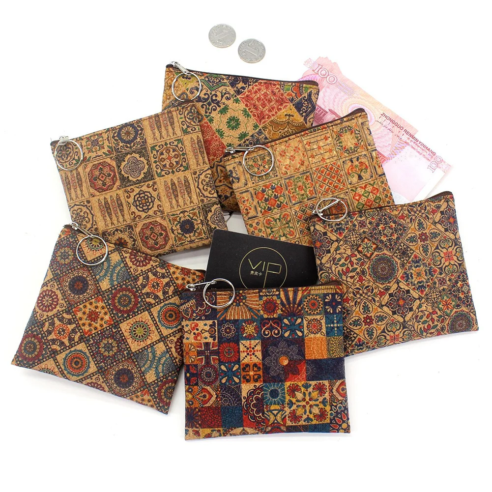 Women Small Cloth Credit Card Holder Wallet Brown Flower Pri