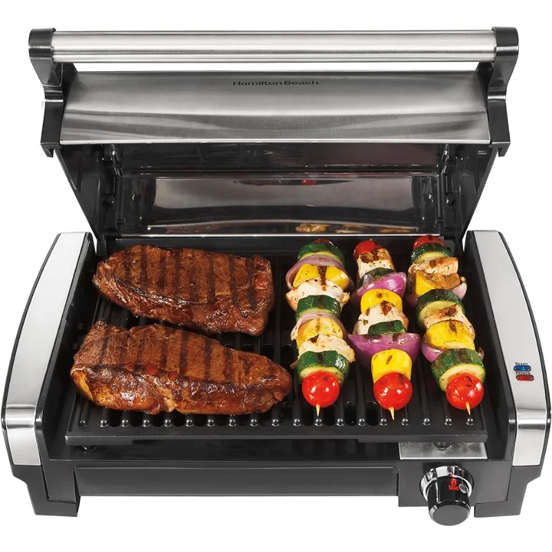 

Hamilton Beach Electric Indoor Searing Grill with Adjustable Temperature Control to 450F, Removable Nonstick Grate, 118 s