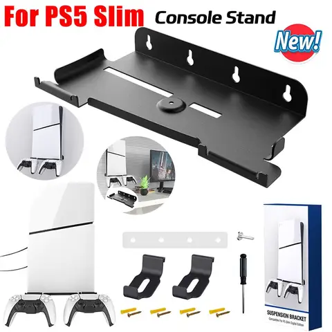 Настенный кронштейн для PS5 Slim с держателями для контроллеров APWIKOGER