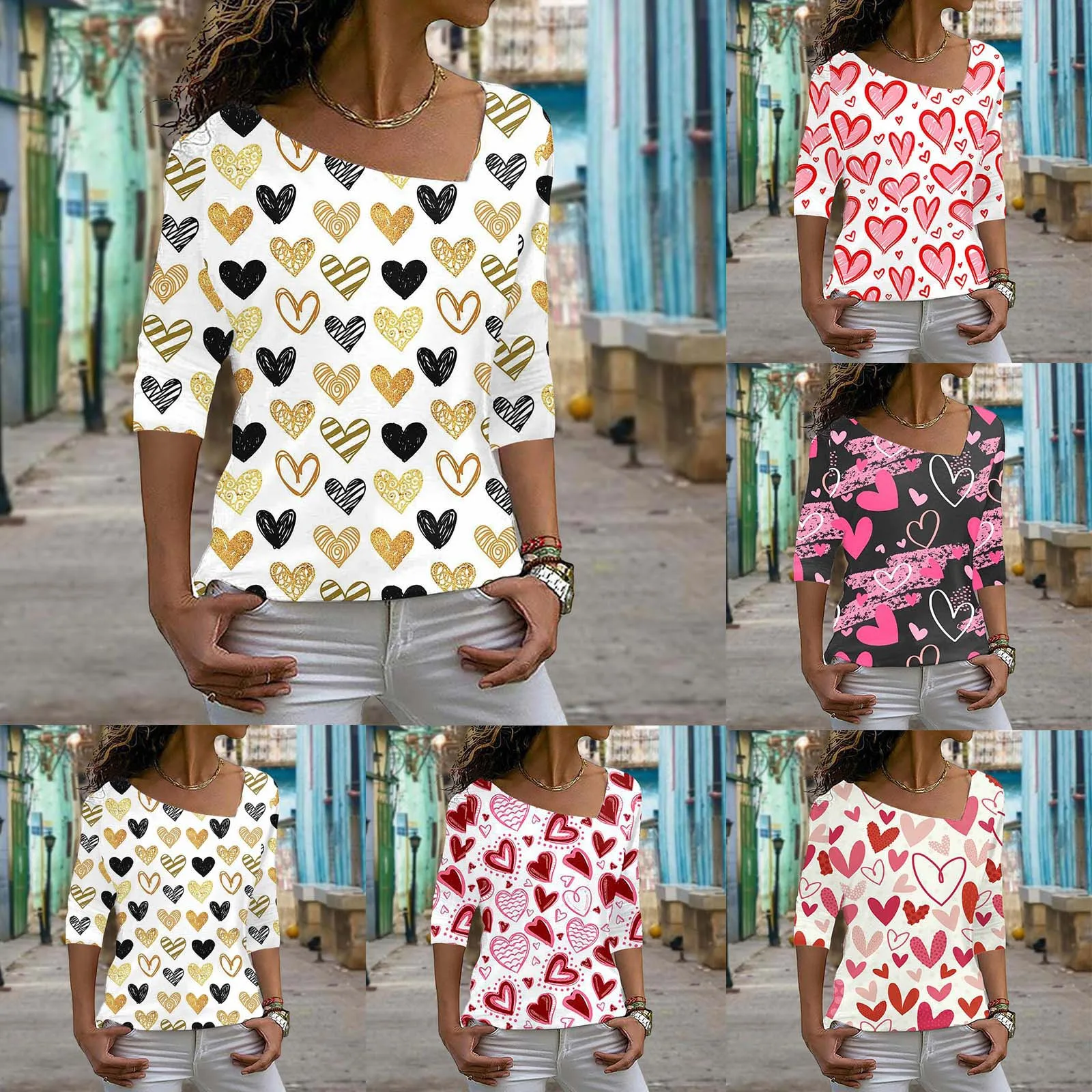 

Женская футболка с длинным рукавом и принтом в виде сердца