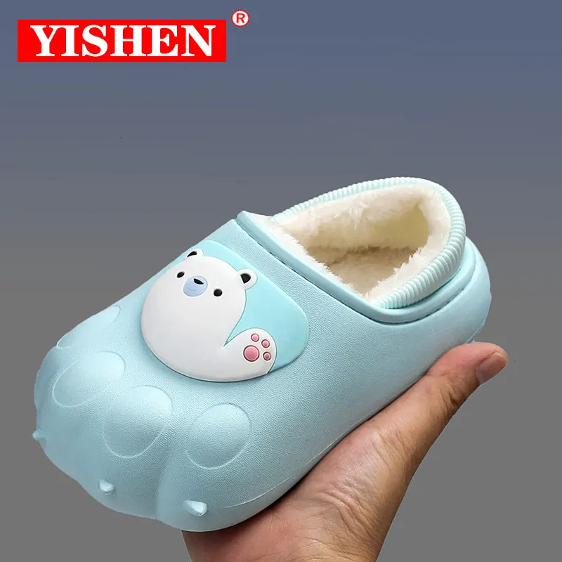 YISHEN Children's Shoes Cute Paw Boys Girls Cotton Shoes Indoor Slippers For Kids Waterproof Winter Home Shoes Chaussons Enfants