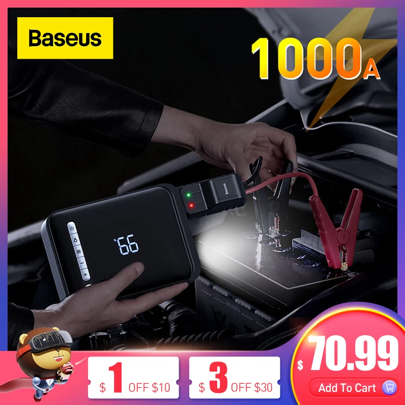 

Baseus Car Jump Starter 1000A 3 in 1 Portable Emergency Starter Power Bank 12V Booster Starting Inflator Pump Car Air Compressor