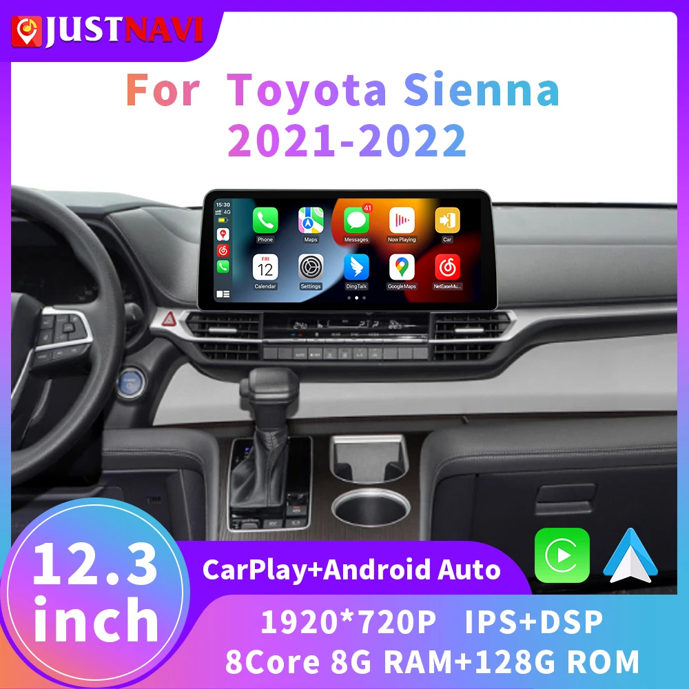 

Автомобильный мультимедийный плеер JUSTNAVI, 12,3 дюйма, для Toyota SIENNA 2021-2022, Android 10, GPS-навигация, Android 10, 4G, Wi-Fi, RDS, DSP, IPS