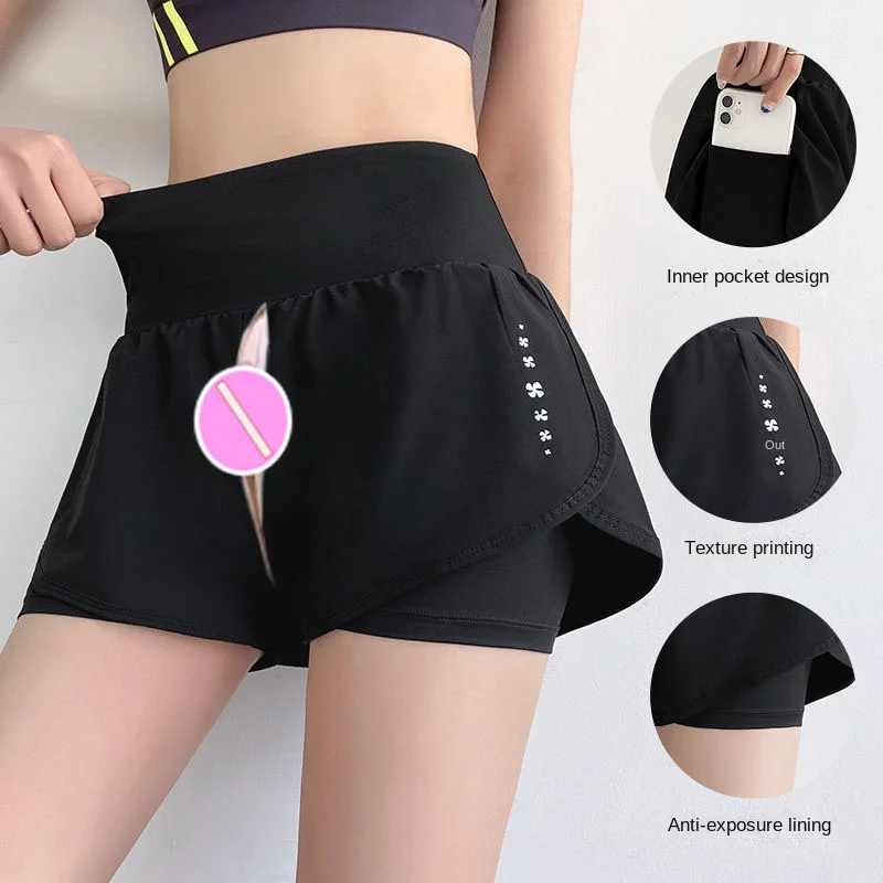 Sports Shorts Women's Summer Thin Invisible Open Crotch Sexy Yoga Short Women's Fitness Double Layer Shorts High Waist Yoga Pant