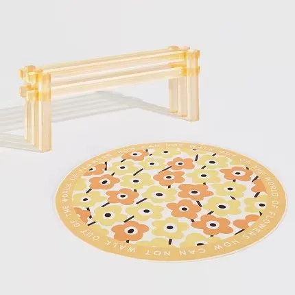 Нескользящий круглый ковер с цветочным принтом зеленая желтая буква спальня