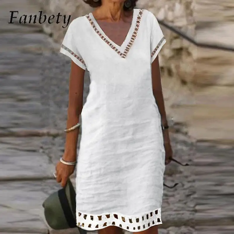 

Женское винтажное платье-трапеция с V-образным вырезом и коротким рукавом